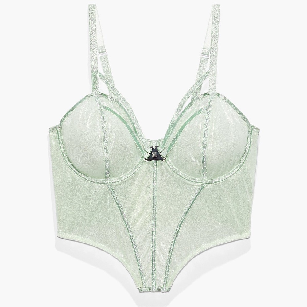 SAVAGE X FENTY GOING PLATINUM MESH BUSTIER FENTY GREEN MIST LINGERIE LOUNGE